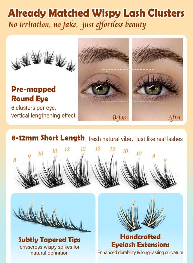 calphdiar Wispy Lash Clusters 8-12mm Natural Eyelash Clusters 192PCS Individual Lashes Clusters Soft Cluster Eyelash Extensions C-Curly Cluster Lashes for Doll Eye Lash Extension for Beginners - Image 3